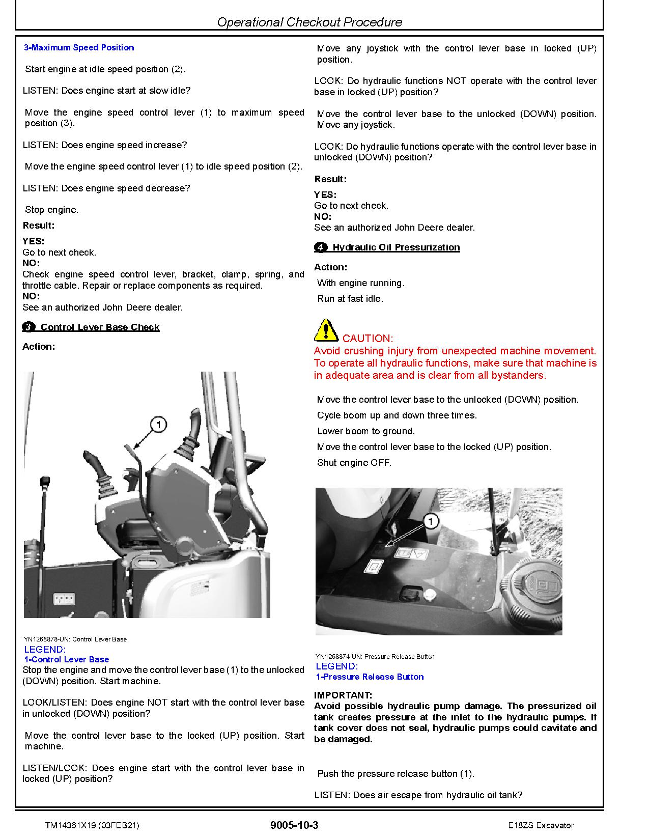 John Deere E18ZS Compact Excavators Operation Test Manual TM14361X19 (2)
