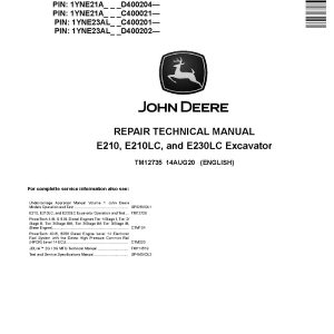 John Deere E210 E210LC E230LC Crawler Excavators Repair Manual TM12735 (1)