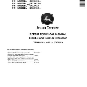 John Deere E380LC E400LC Crawler Excavators Repair Manual TM14403X019 (1)