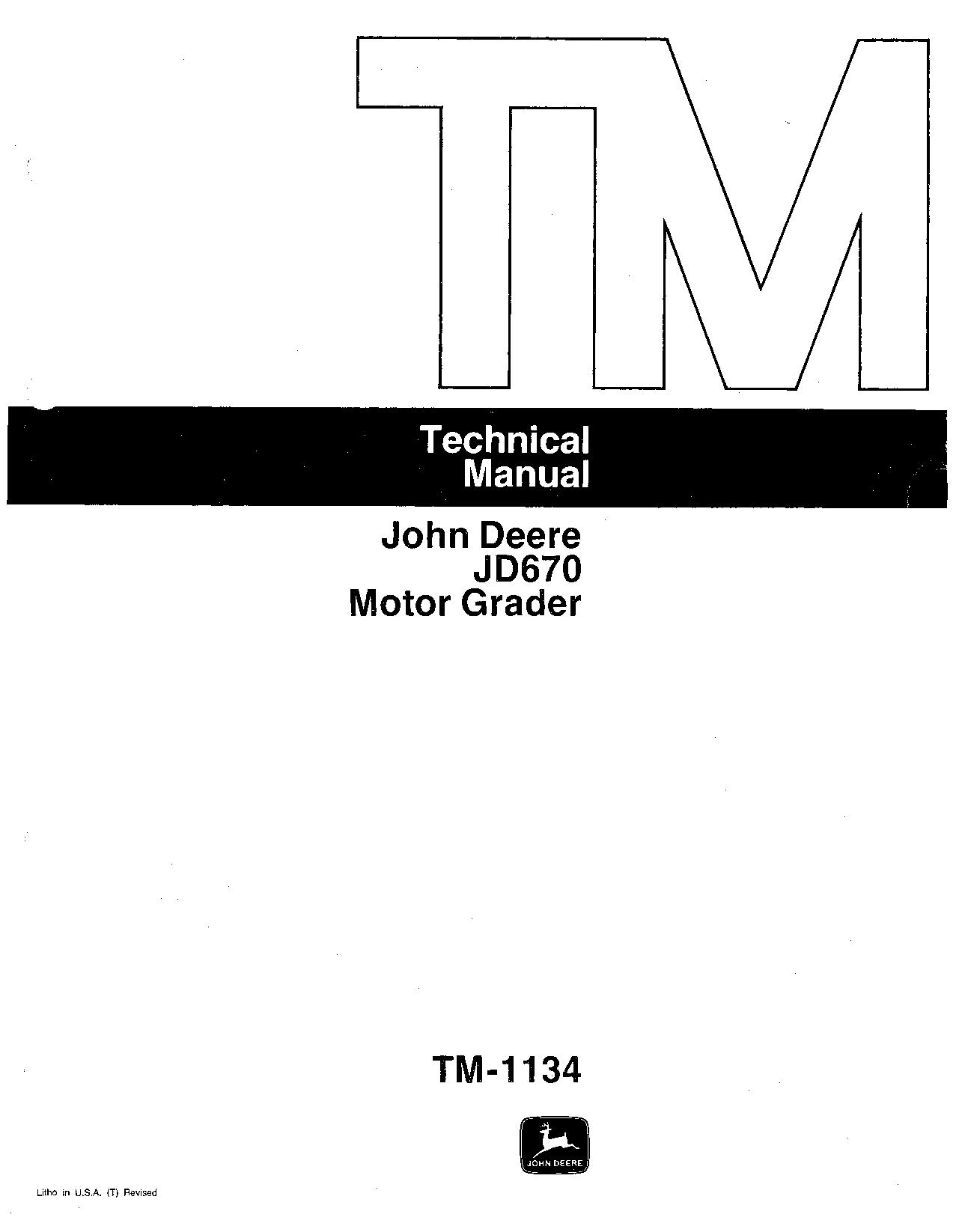 John Deere JD670 Motor Graders Technical Manual TM1134 (1)