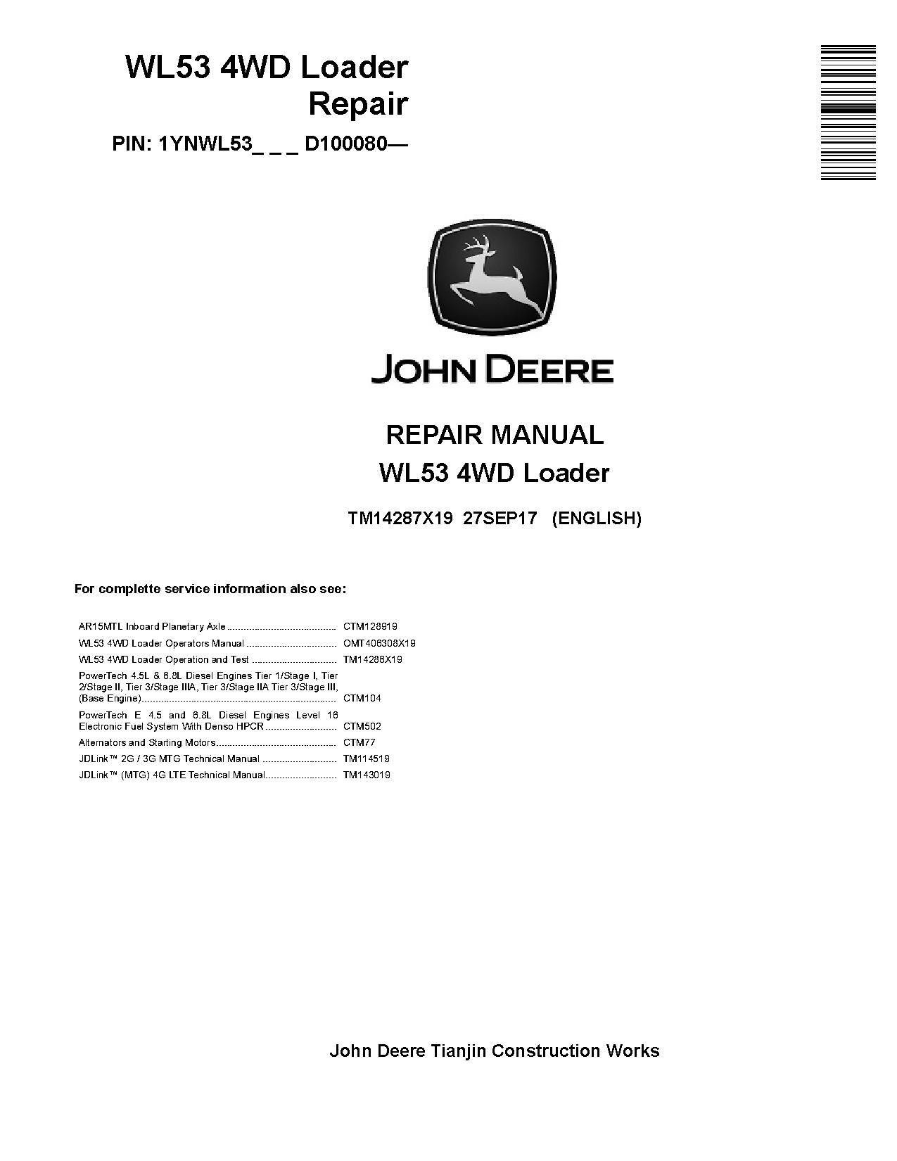 John Deere WL53 4WD Loaders Repair Manual TM14287X19 (1)