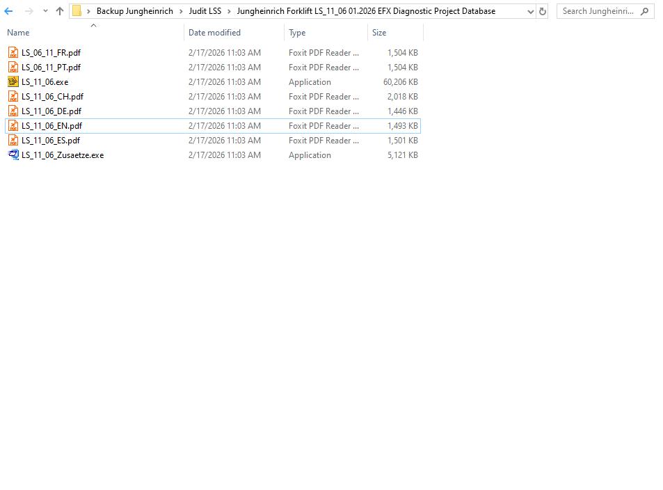 Jungheinrich Forklift LS 11 06 01.2026 EFX Diagnostic Project Database 1