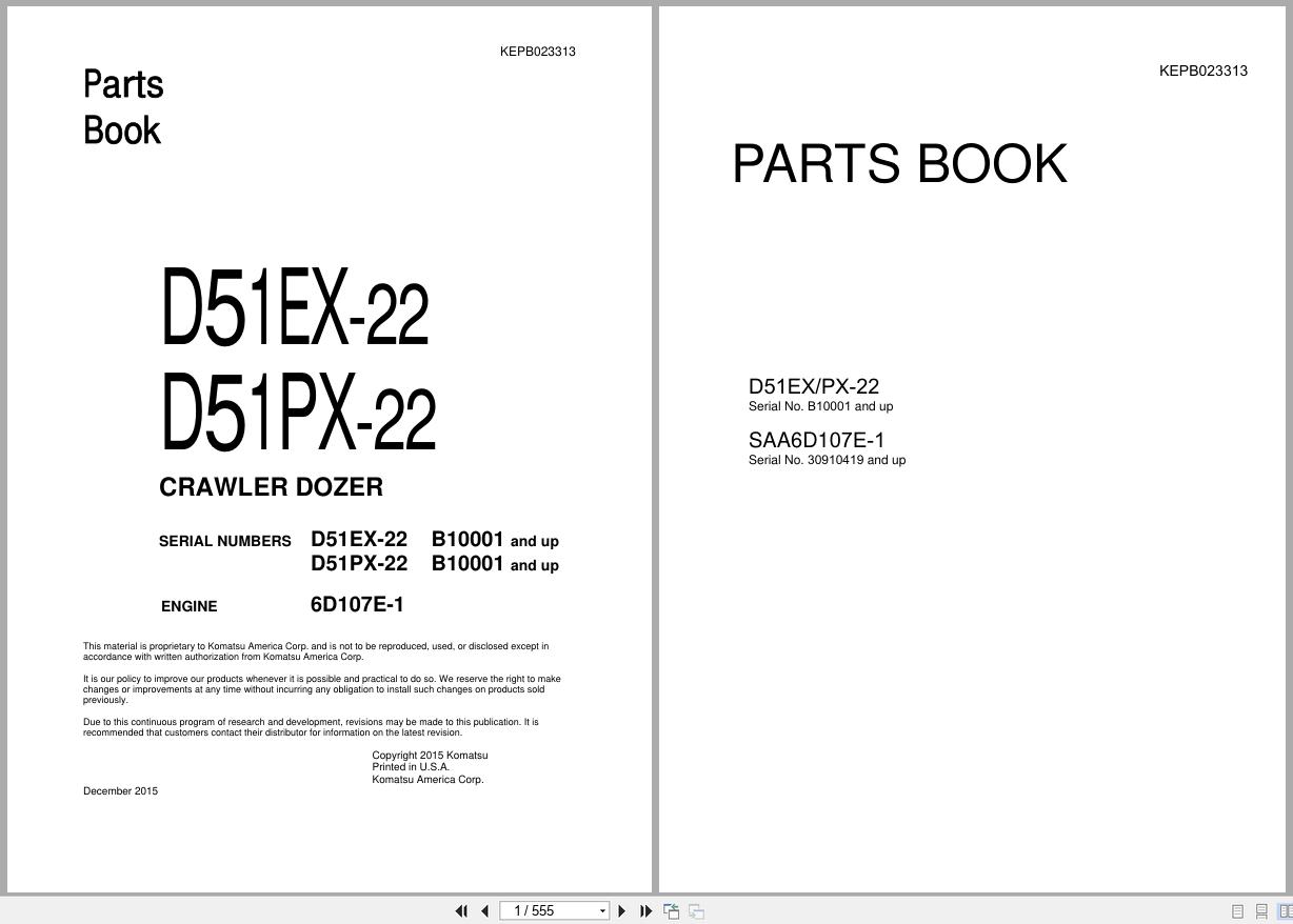 Komatsu Crawler Dozer D51PX 22 D51EX 22 Parts Book KEPB023313 2015 (1)