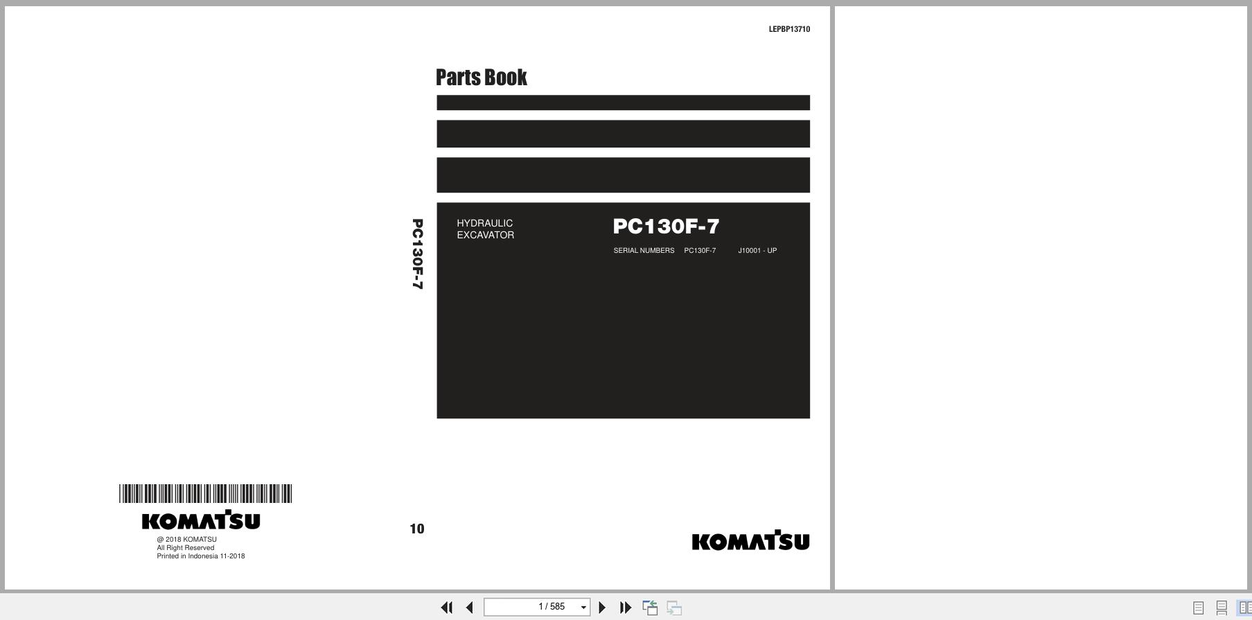 Komatsu Hydraulic Excavator PC130F 7 Parts Book LEPBP13710 2018 (1)
