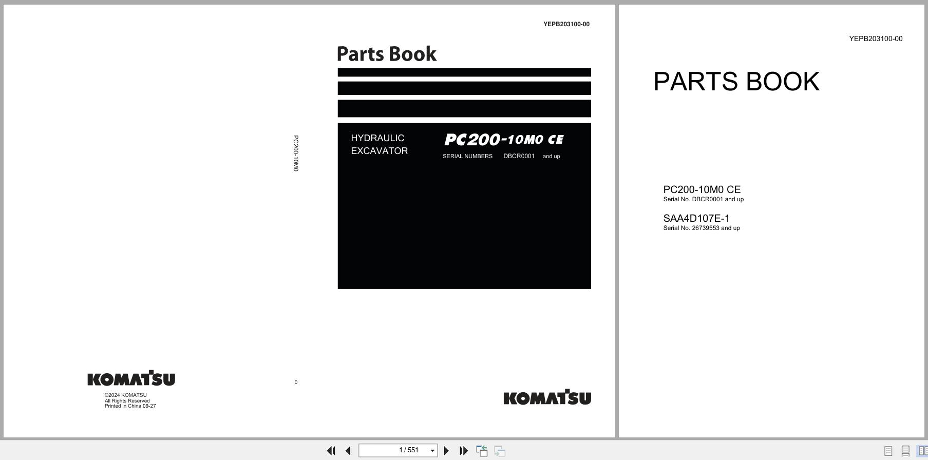 Komatsu Hydraulic Excavator PC200 10M0 CE Parts Book YEPB203100 00 2024 (1)