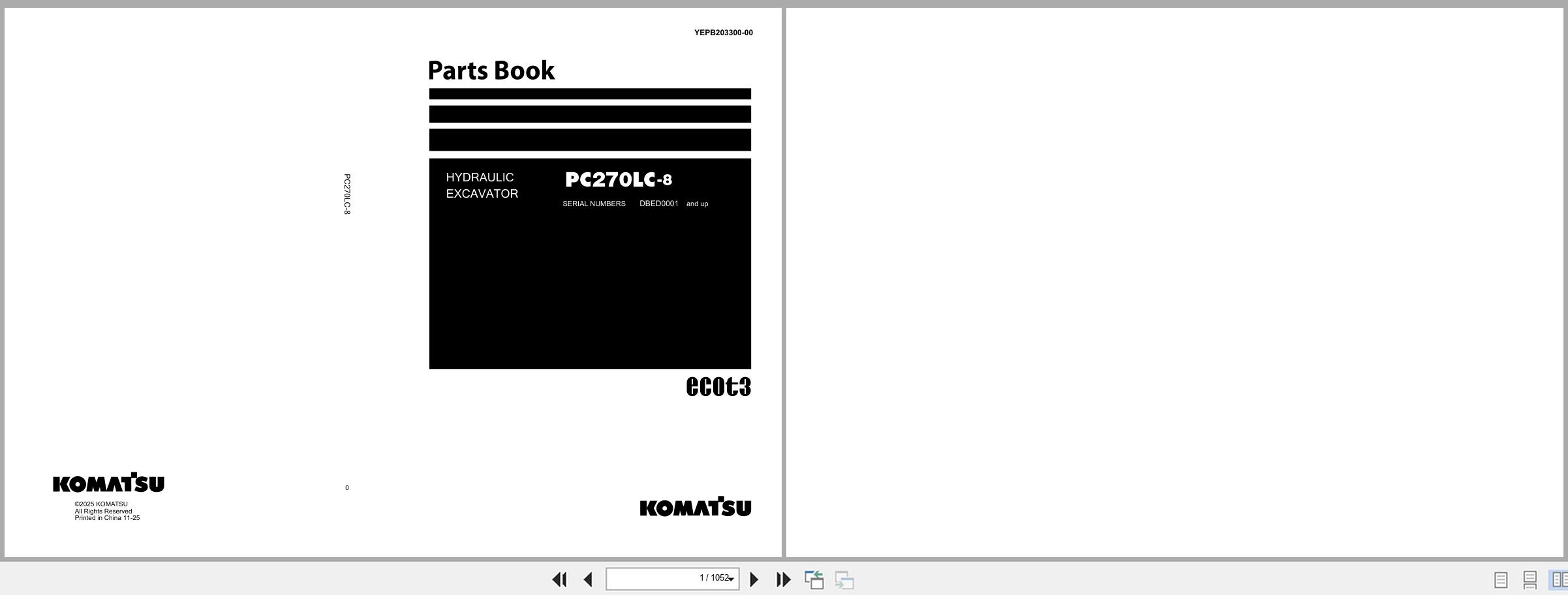 Komatsu Hydraulic Excavator PC270LC 8 Parts Book YEPB203300 00 2025 (1)