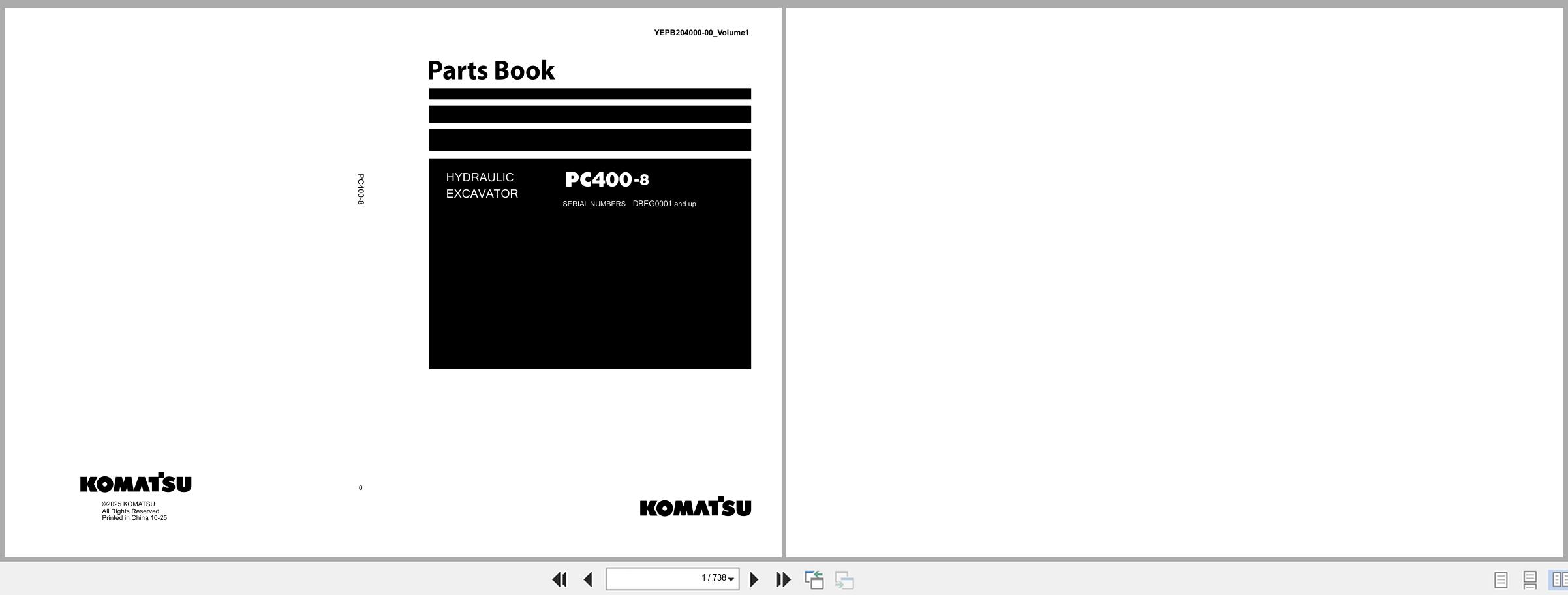 Komatsu Hydraulic Excavator PC400 8 Parts Book YEPB204000 00 V1 2025 (1)