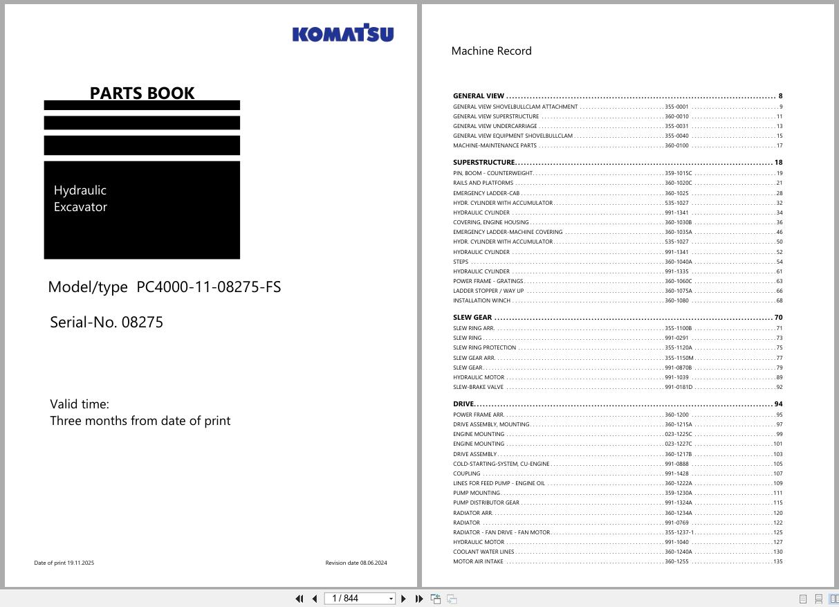 Komatsu Hydraulic Excavator PC4000 11 Parts Book 2024 (1)