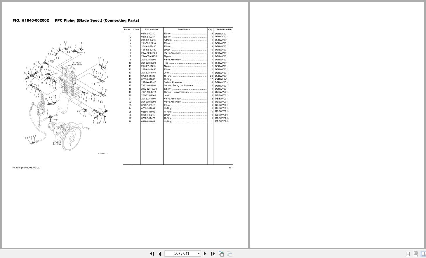 Komatsu Hydraulic Excavator PC70 8 Parts Book YEPB203200 00 2025 (2)