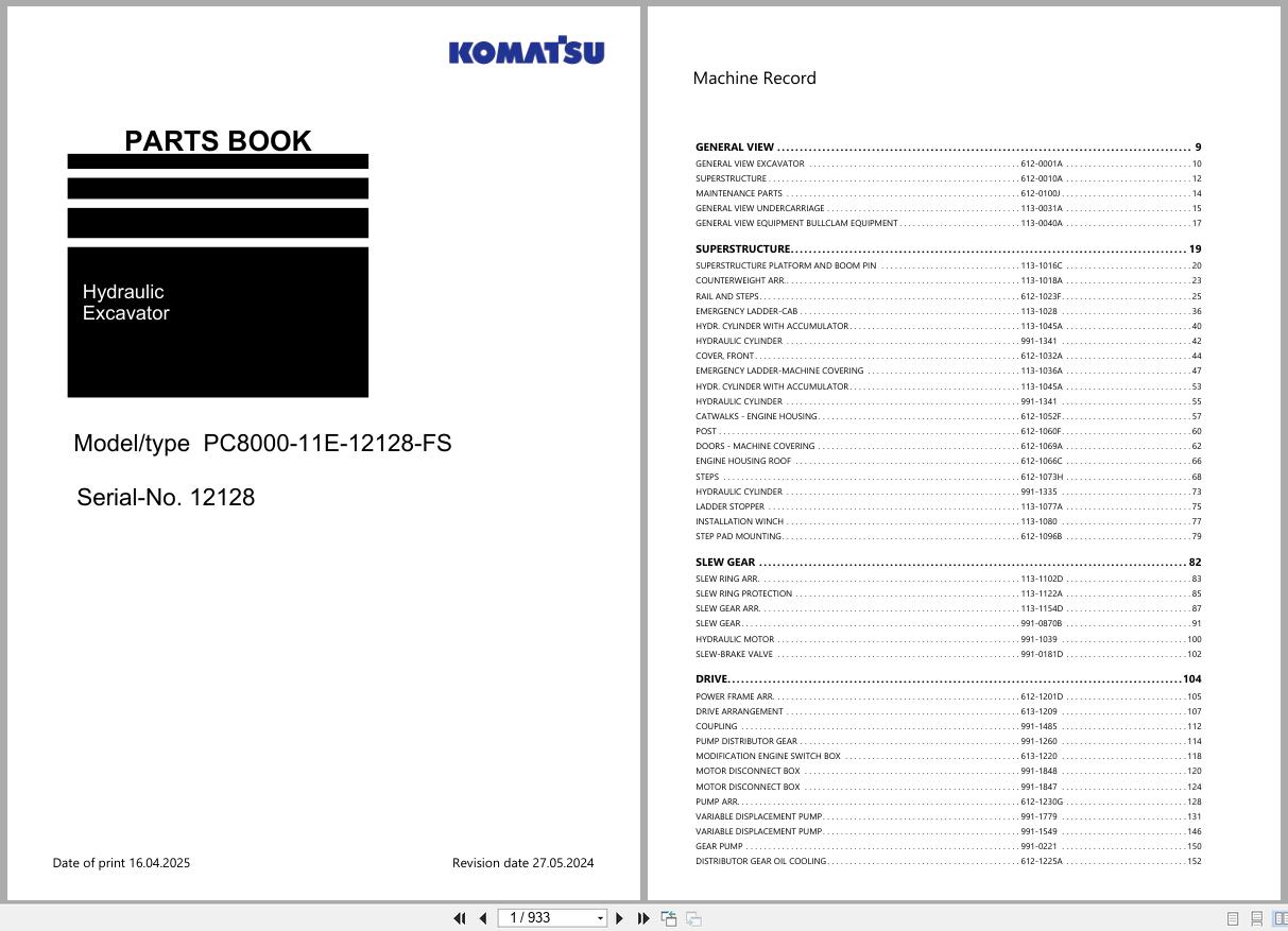 Komatsu Hydraulic Excavator PC8000 11E 12128 FS Parts Book 2024 (1)