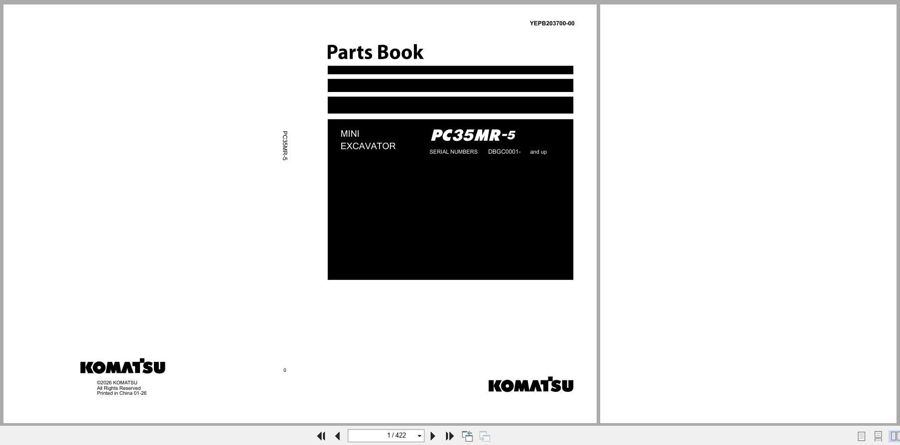 Komatsu Mini Excavator PC35MR 5 Parts Book YEPB203700 00 2026 (1)