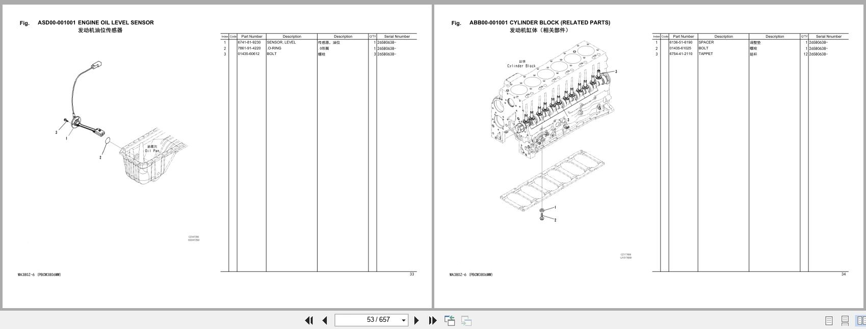 Komatsu Wheel Loader WA380Z 6 Parts Book PBCW3806MW 00 2025 EN ZH (2)