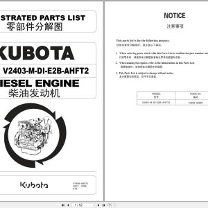 Kubota Diesel Engine V2403 M DI E2B AHFT2 Illustrated Parts List 97898 69070 2006 EN ZH (1)