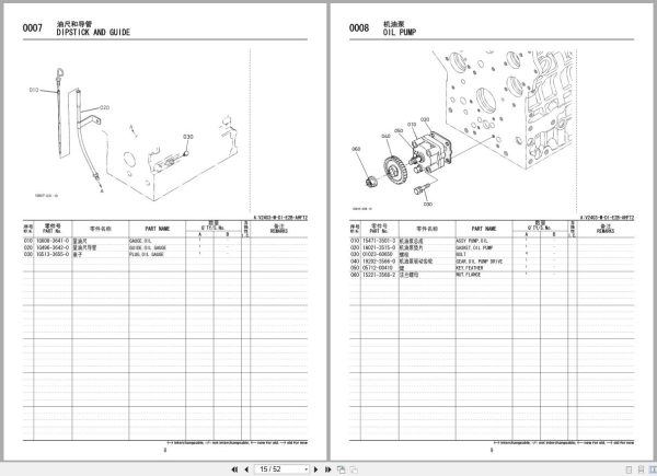 Kubota Diesel Engine V2403 M DI E2B AHFT2 Illustrated Parts List 97898 69070 2006 EN ZH (2)