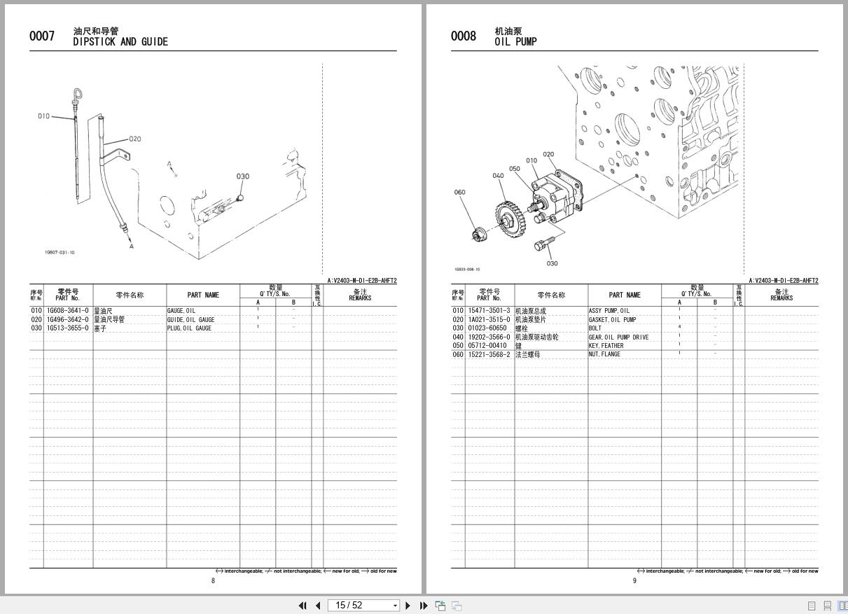 Kubota Diesel Engine V2403 M DI E2B AHFT2 Illustrated Parts List 97898 69070 2006 EN ZH (2)