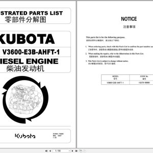 Kubota Diesel Engine V3600 E3B AHFT 1 Illustrated Parts List 97898 74080 2007 EN ZH (1)