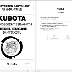 Kubota Diesel Engine V3800DI T E3B AHFT 1 Illustrated Parts List 97898 76880 2009 EN ZH (1)