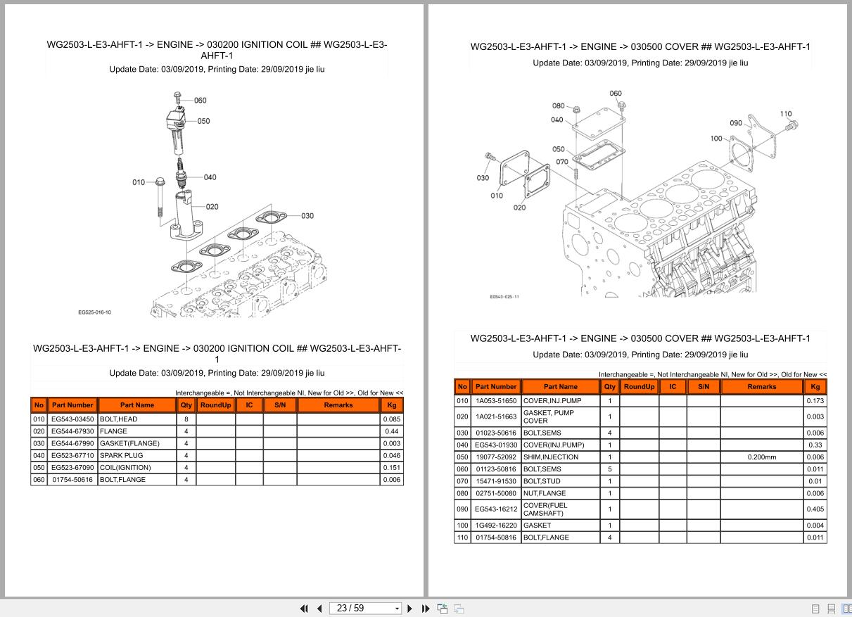 Kubota LPG Engine WG2503 L E3 AHFT 1 Illustrated Parts List 97898 95340 2019 (2)