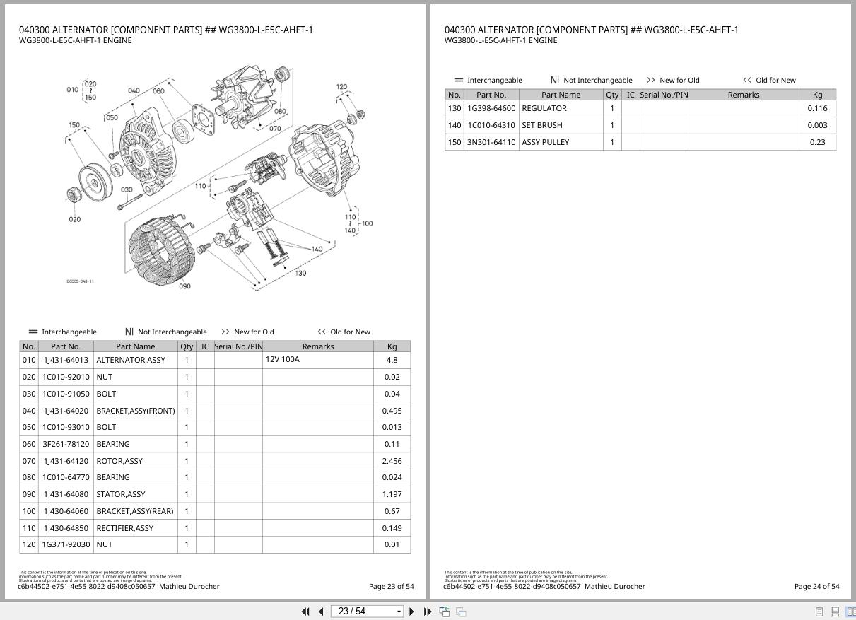 Kubota LPG Engine WG3800 L E5C AHFT 1 Illustrated Parts List 97898 97360 2020 (2)