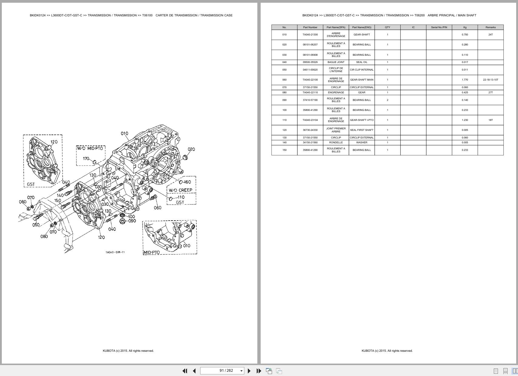 Kubota Tractor L3600DT C L3600DT GST C Spare Parts Catalog EN FR (3)