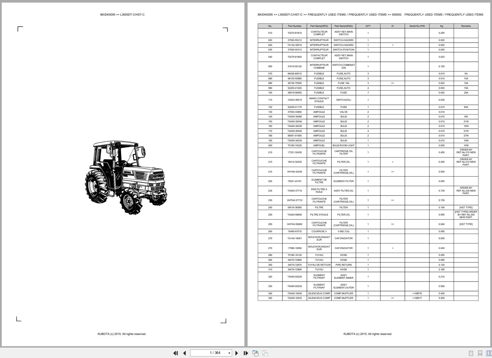 Kubota Tractor L3600DT CHST C Spare Parts Catalog EN FR (1)
