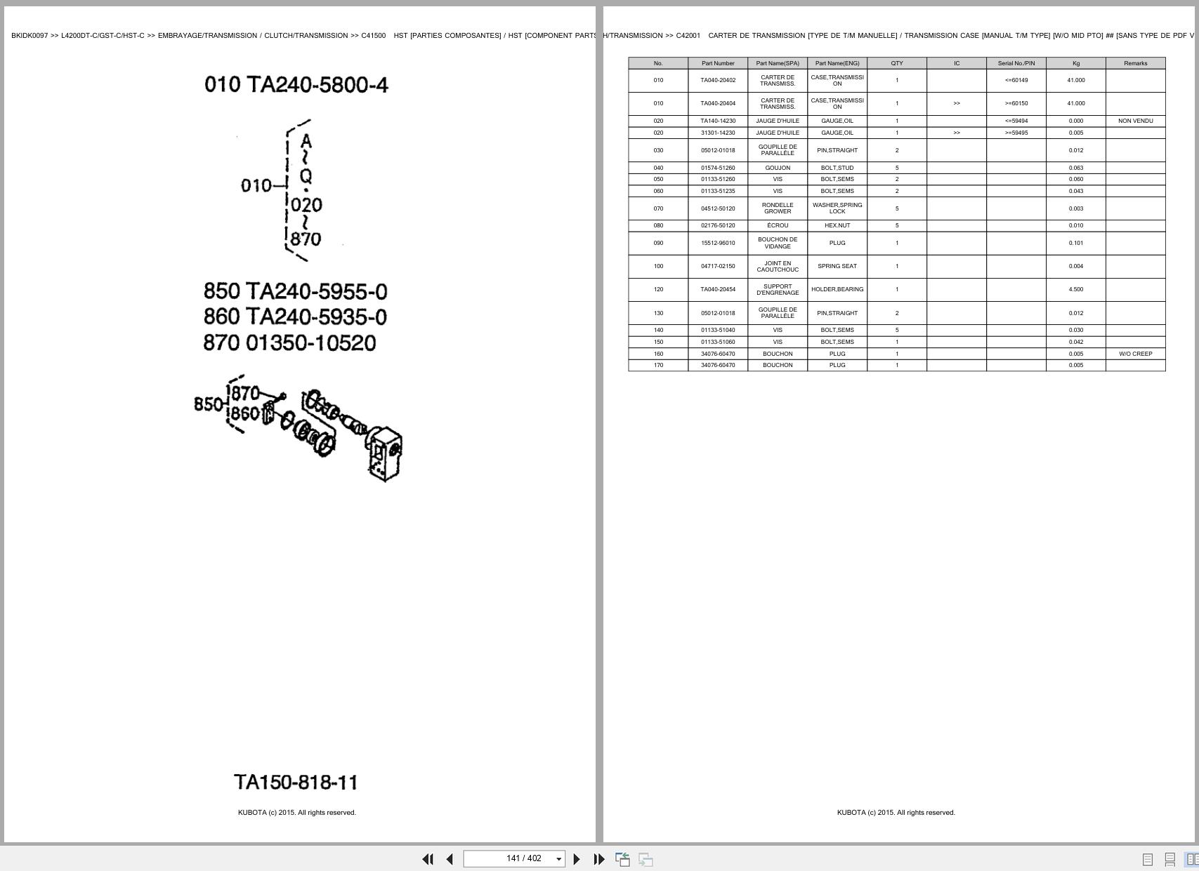 Kubota Tractor L4200DT C L4200GST C L4200HST C Spare Parts Catalog EN FR (3)