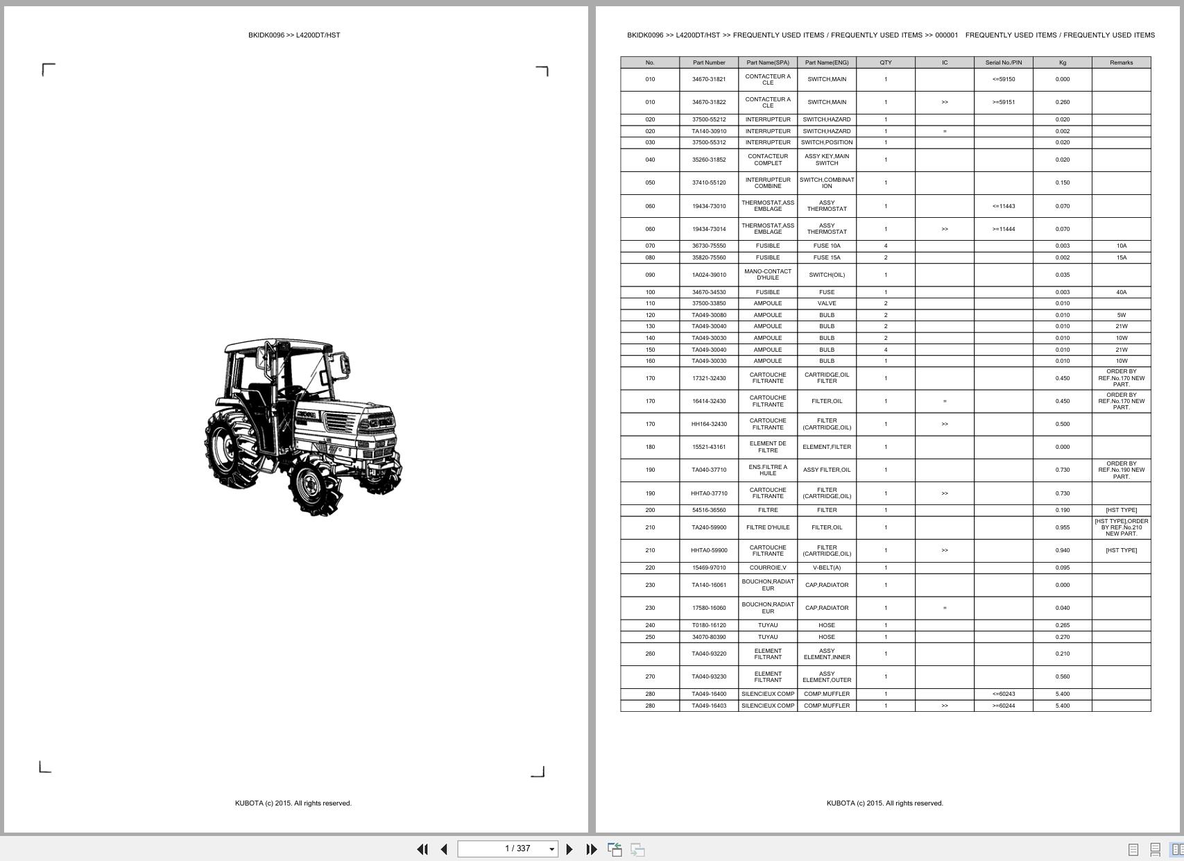 Kubota Tractor L4200DT L4200HST Spare Parts Catalog EN FR (1)