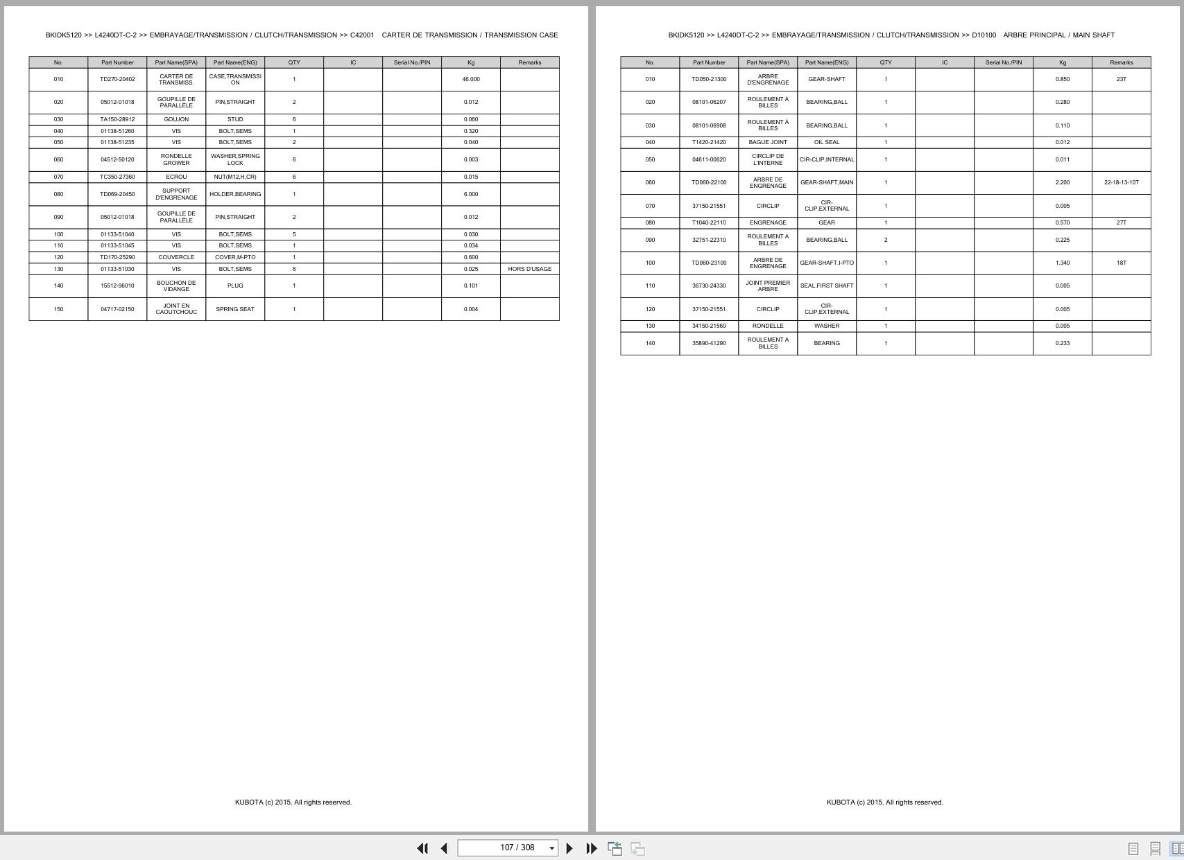 Kubota Tractor L4240DT C 2 Spare Parts Catalog EN FR (3)