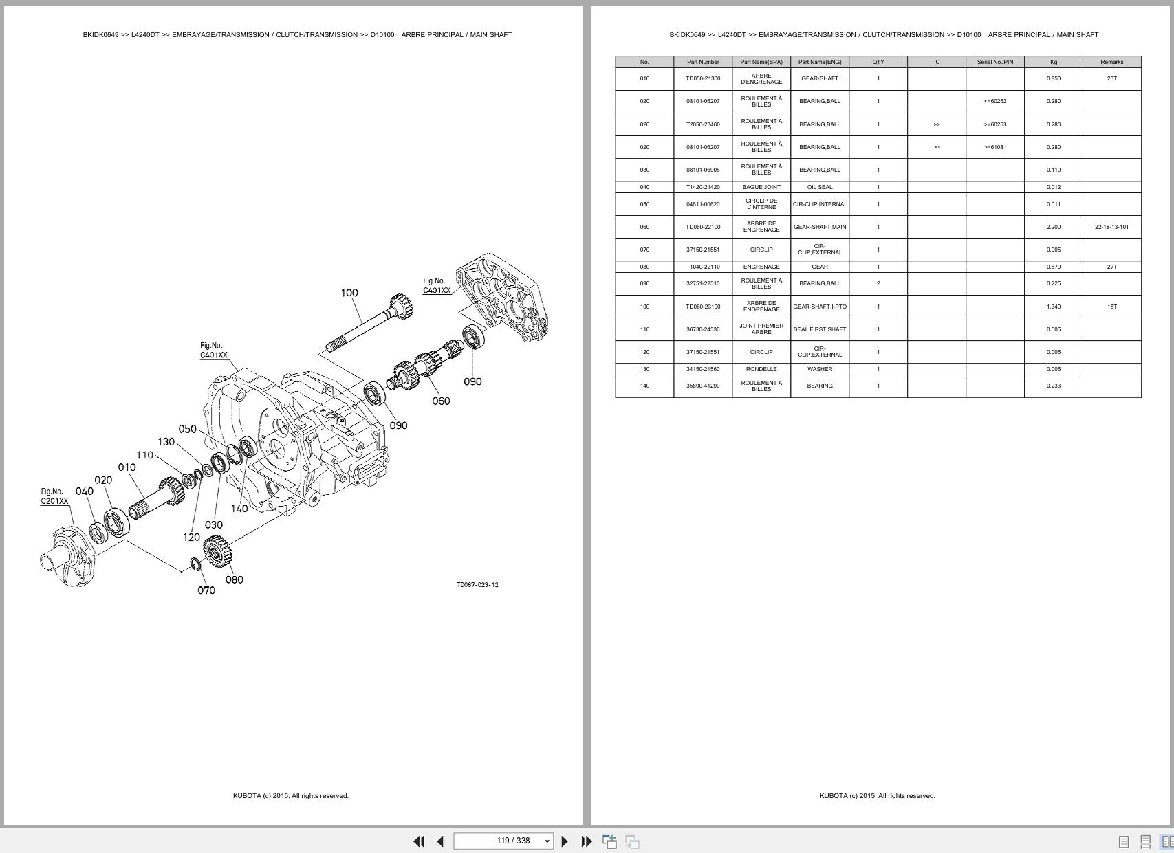 Kubota Tractor L4240DT Spare Parts Catalog EN FR (3)