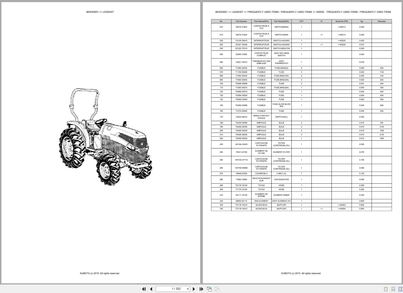 Kubota Tractor L5240HST Spare Parts Catalog EN FR (1)