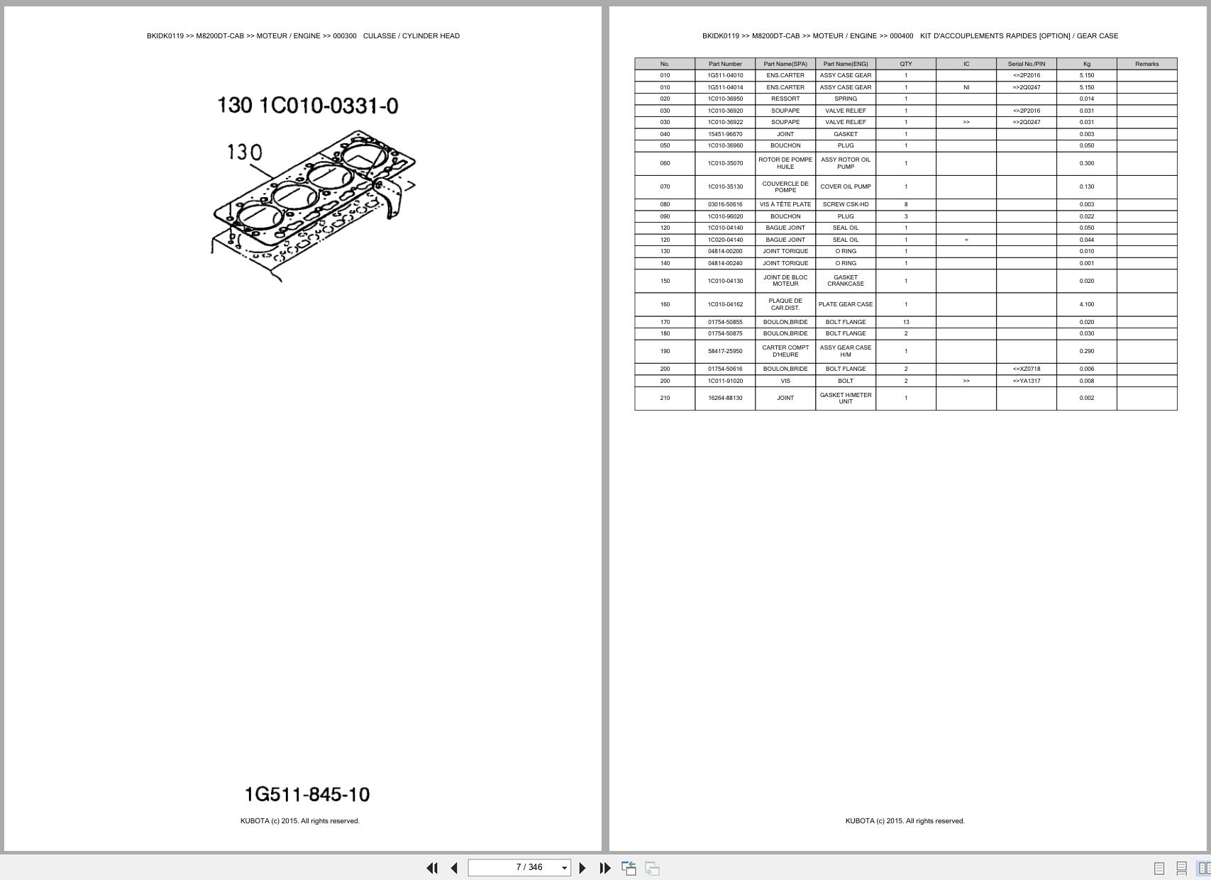 Kubota Tractor M8200DT CAB Spare Parts Catalog EN FR (2)