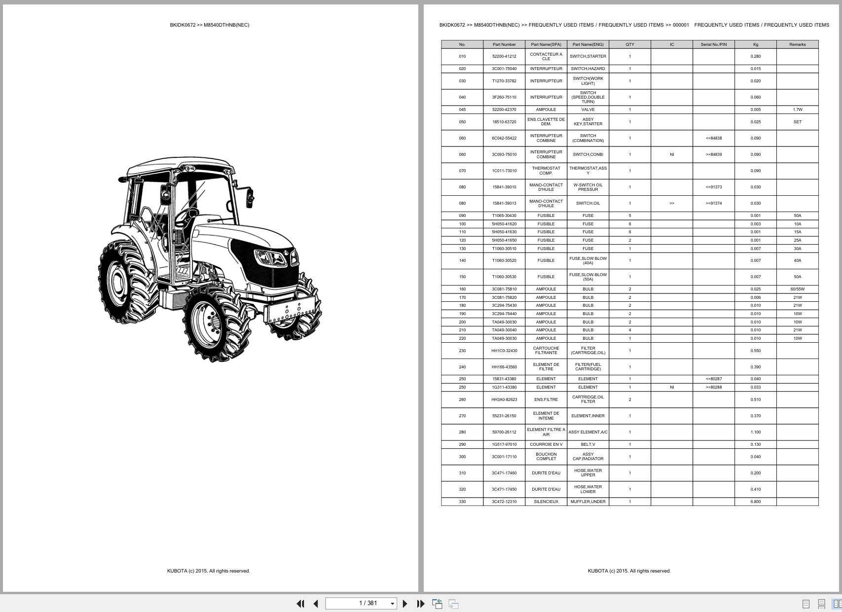 Kubota Tractor M8540DTHNB(NEC) Spare Parts Catalog EN FR (1)