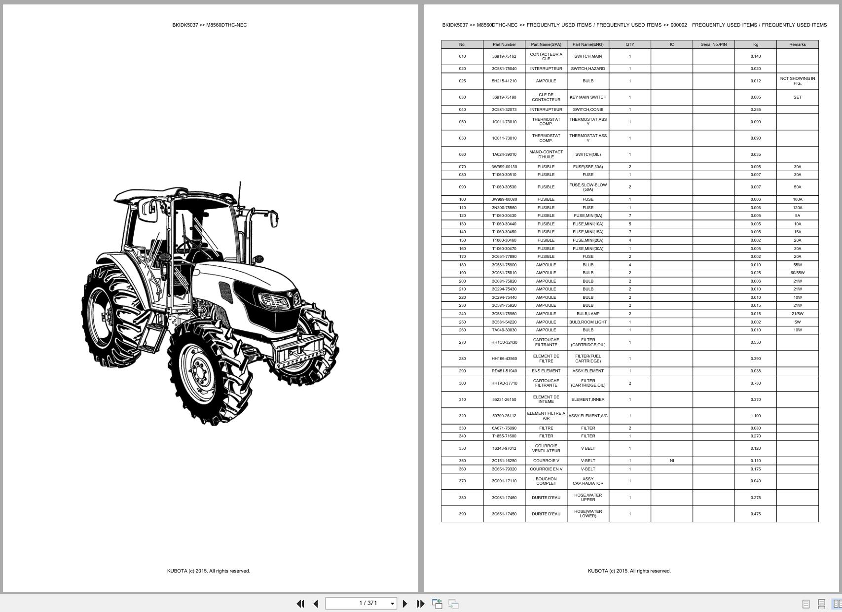 Kubota Tractor M8560DTHC NEC Spare Parts Catalog EN FR (1)
