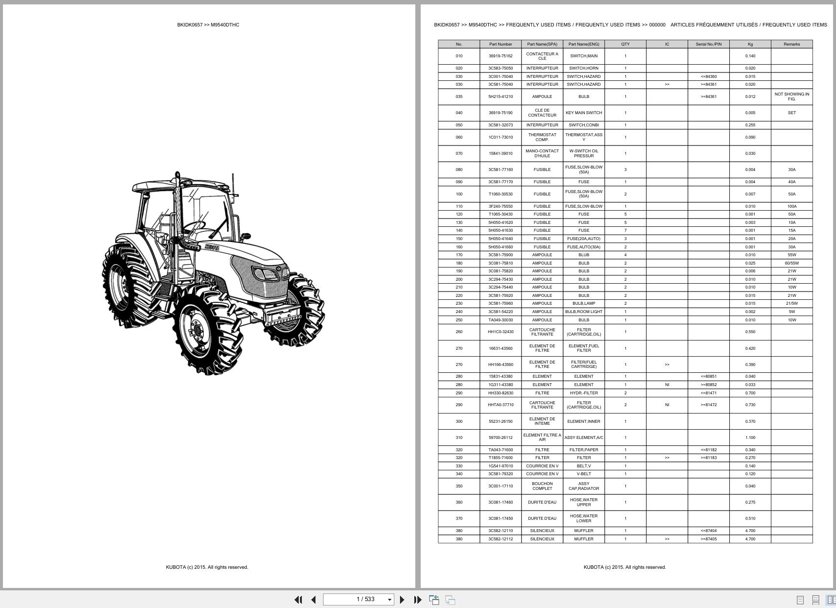 Kubota Tractor M9540DTHC Spare Parts Catalog EN FR (1)