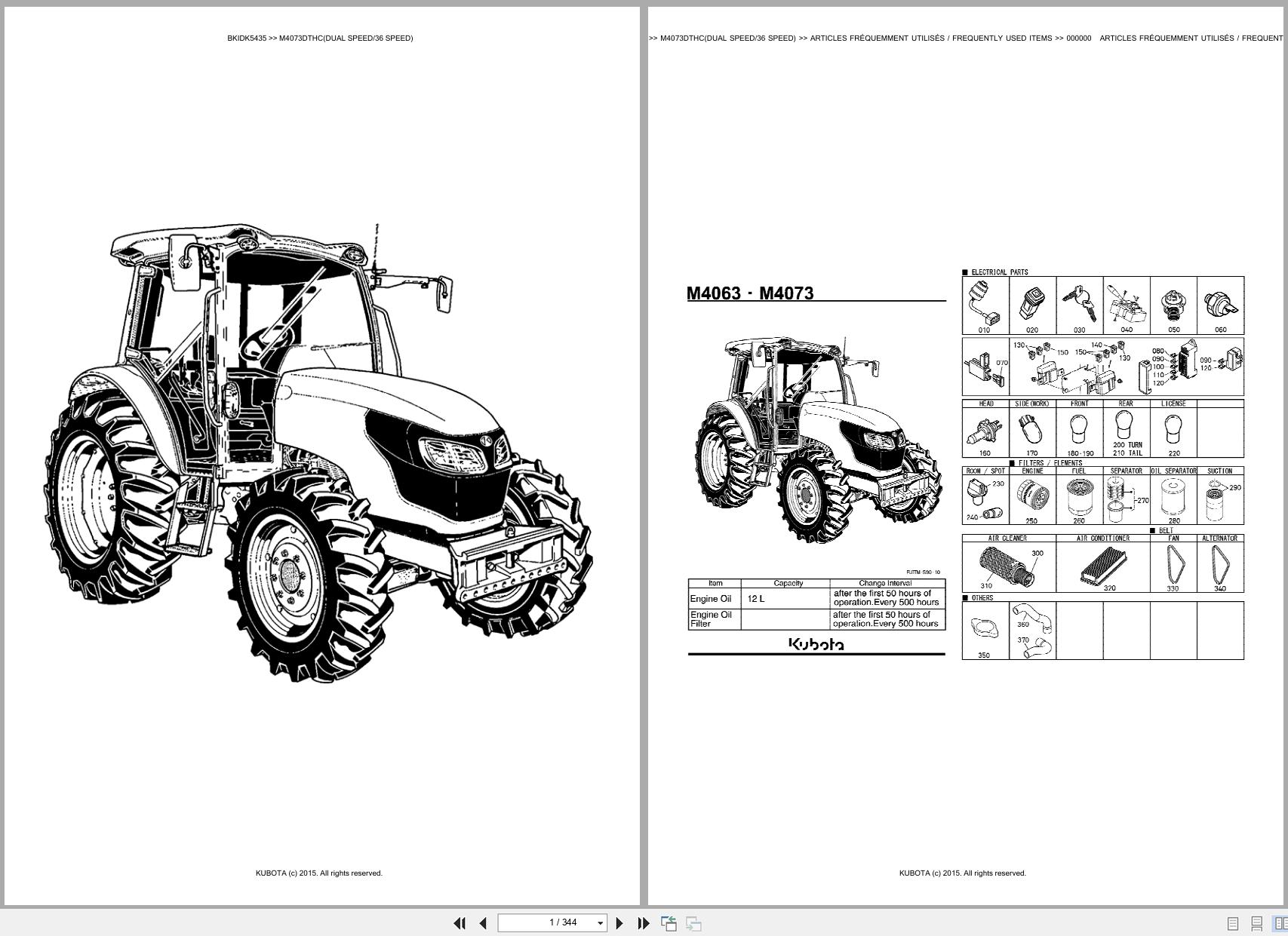 Kubota Utility Tractors M4073DTHC Dual Speed 36 Speed Spare Parts Catalog EN FR (1)