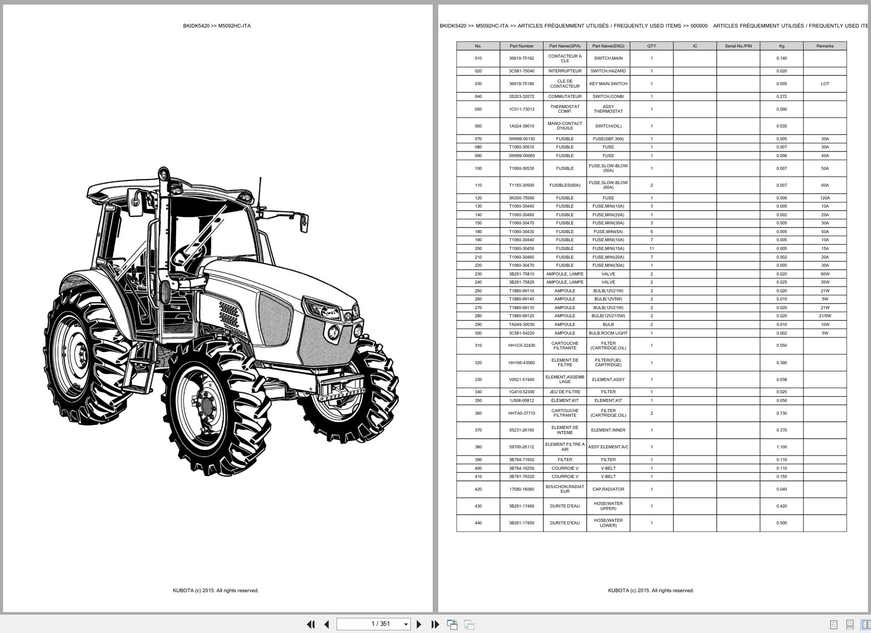 Kubota Utility Tractors M5092HC ITA Spare Parts Catalog EN FR (1)