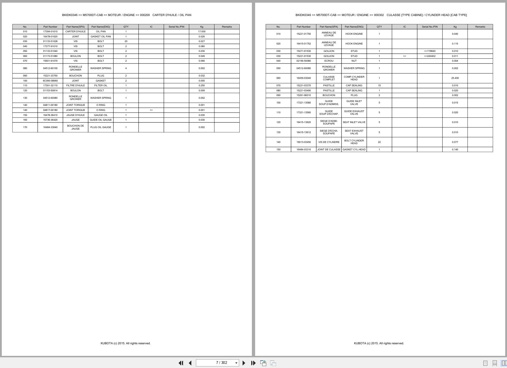 Kubota Utility Tractors M5700DT CAB Spare Parts Catalog EN FR (2)
