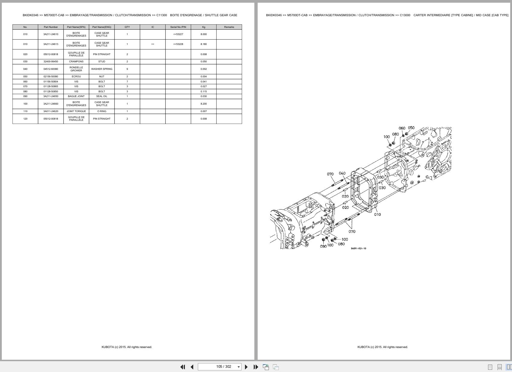 Kubota Utility Tractors M5700DT CAB Spare Parts Catalog EN FR (3)