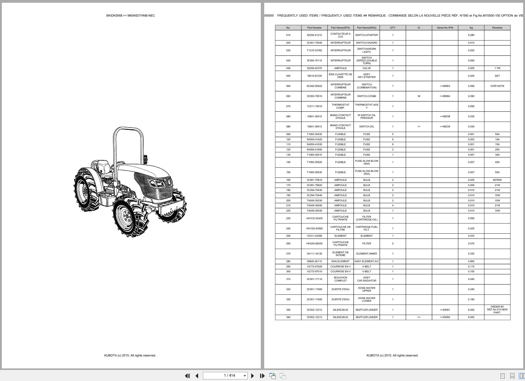 Kubota Utility Tractors M6040DTHNB NEC Spare Parts Catalog EN FR (1)