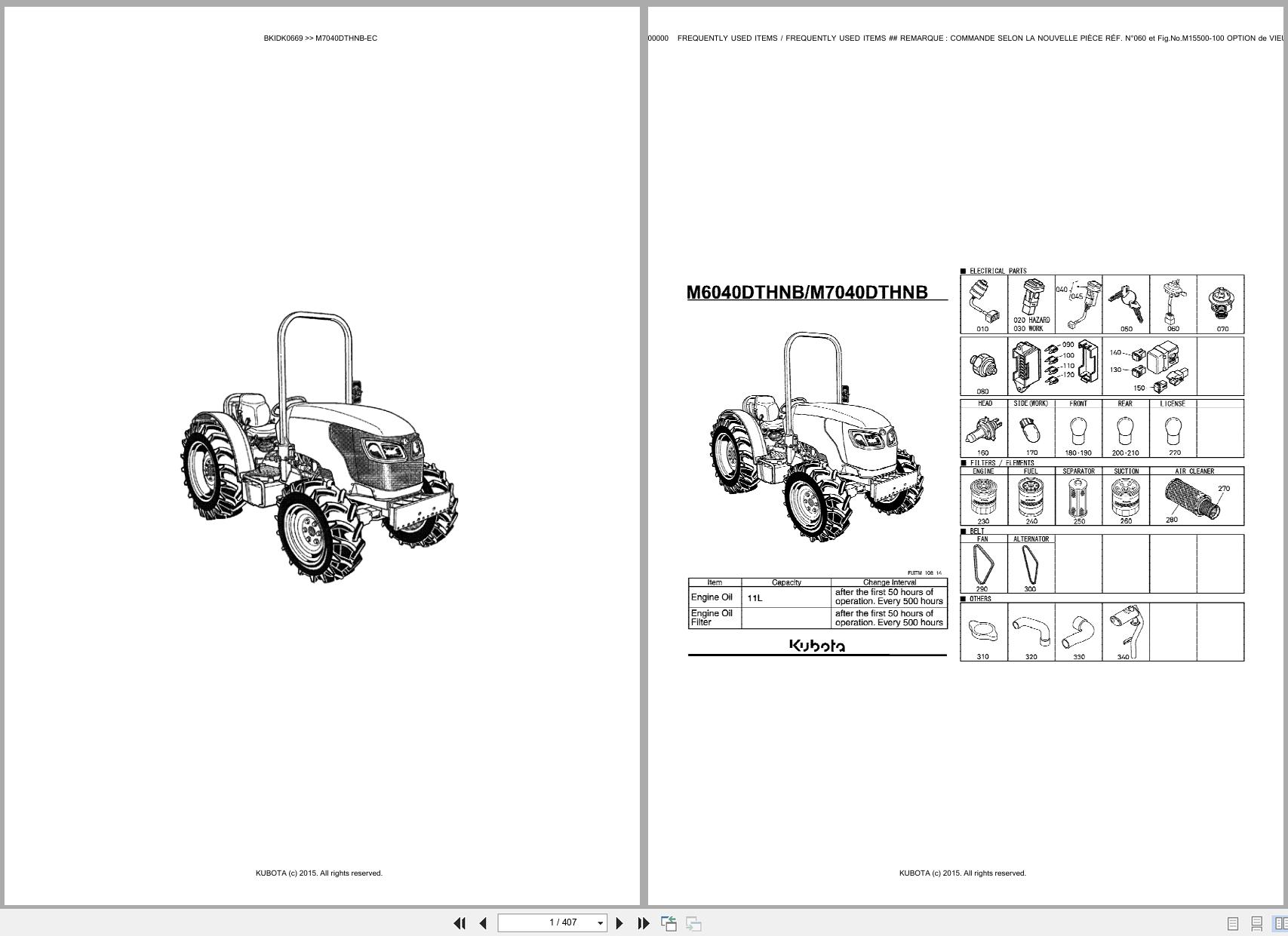 Kubota Utility Tractors M7040DTHNB EC Spare Parts Catalog EN FR (1)