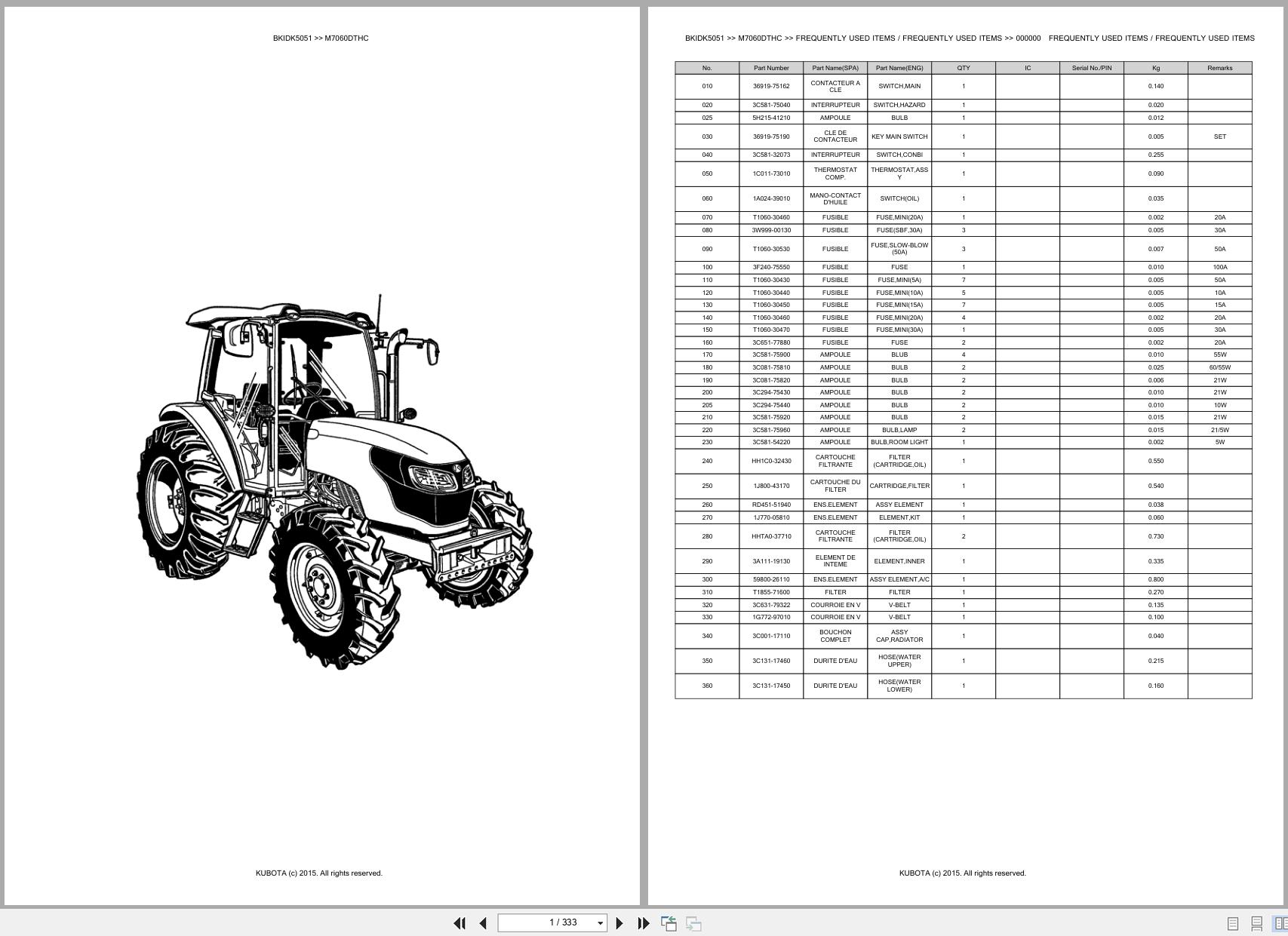 Kubota Utility Tractors M7060DTHC Spare Parts Catalog EN FR (1)