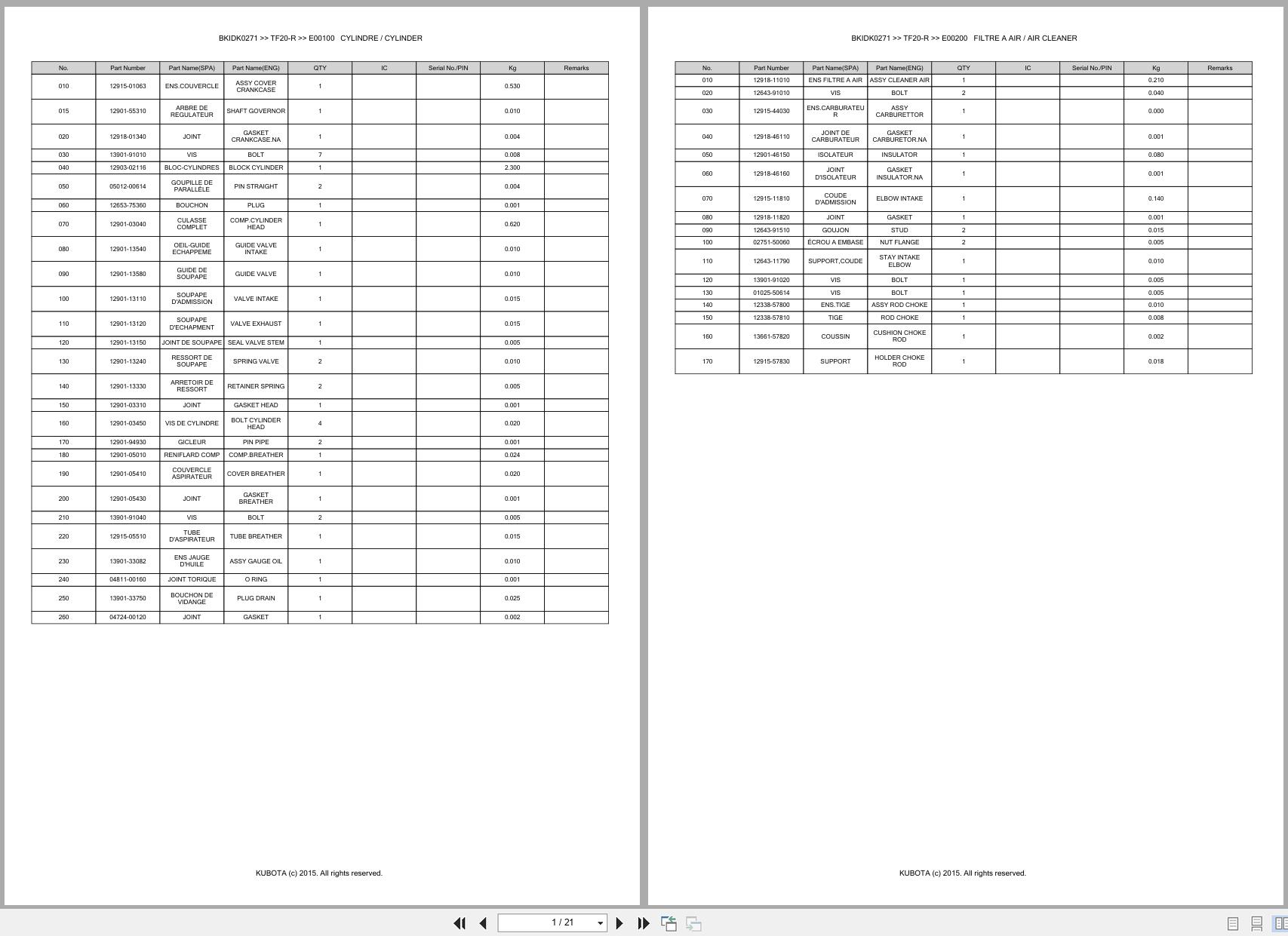 Kubota Walk Behind Tiller TF20 R Spare Parts Catalog EN FR (1)