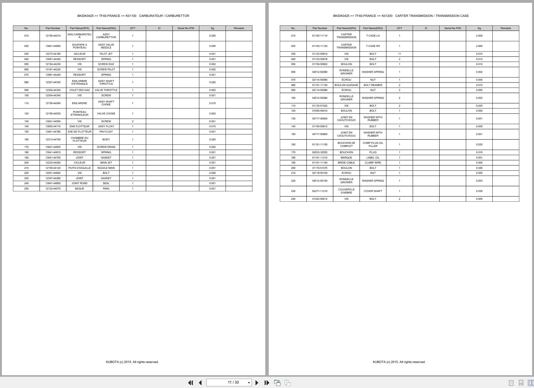 Kubota Walk Behind Tiller TF40 FRANCE Spare Parts Catalog EN FR (3)