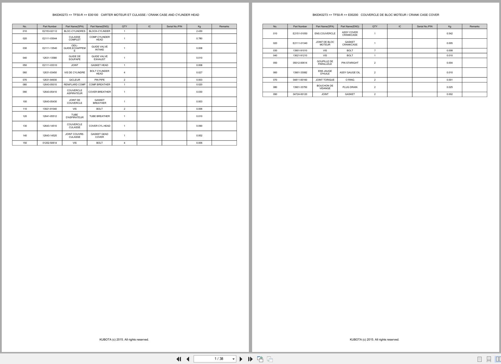 Kubota Walk Behind Tiller TF50 R Spare Parts Catalog EN FR (1)