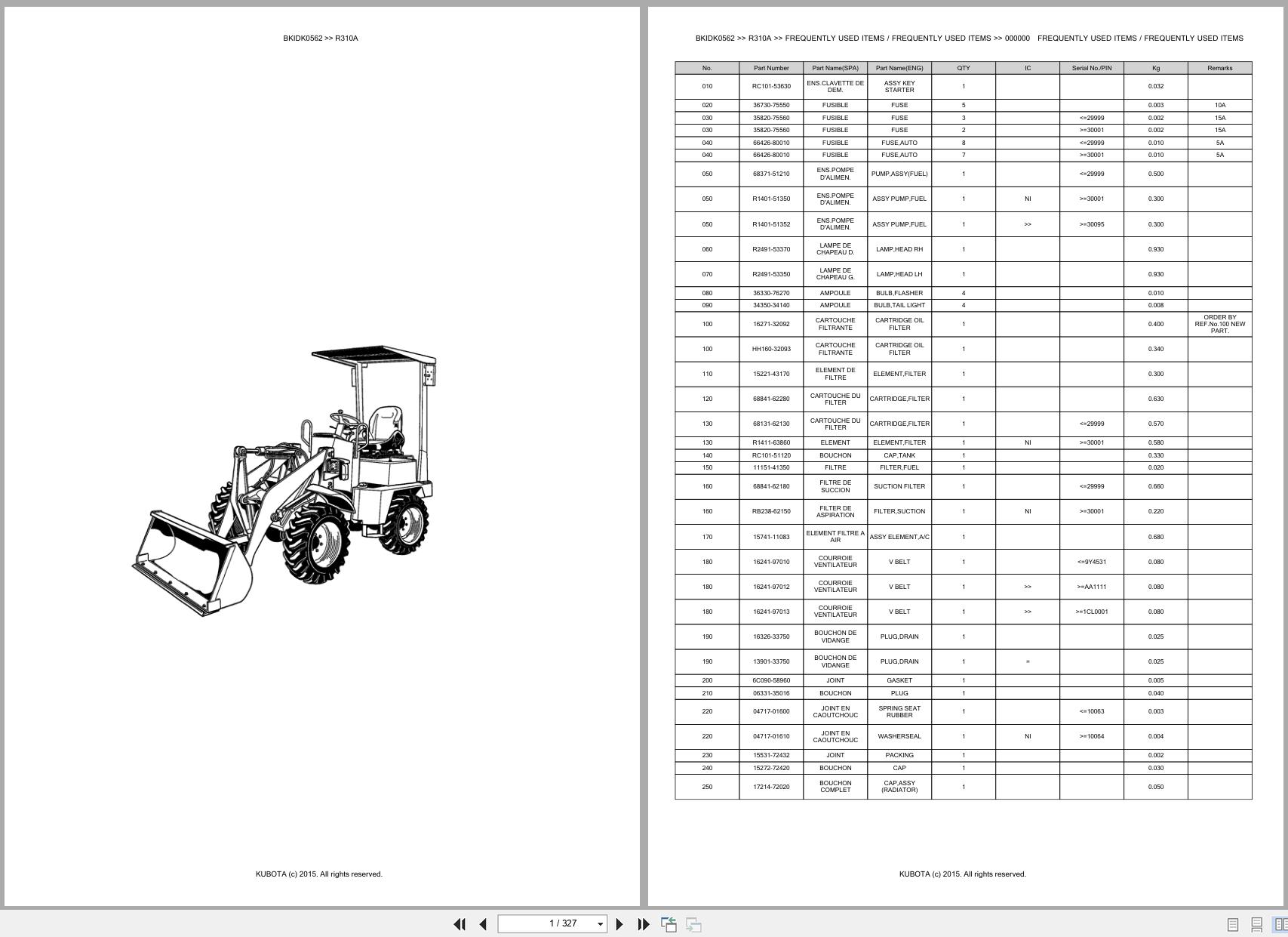 Kubota Wheel Loader R310A Spare Parts Catalog EN FR (1)