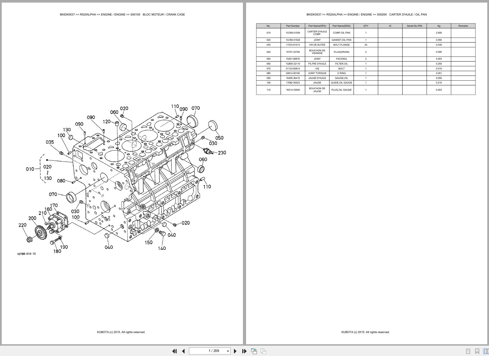 Kubota Wheel Loader R520ALPHA Spare Parts Catalog EN FR (1)