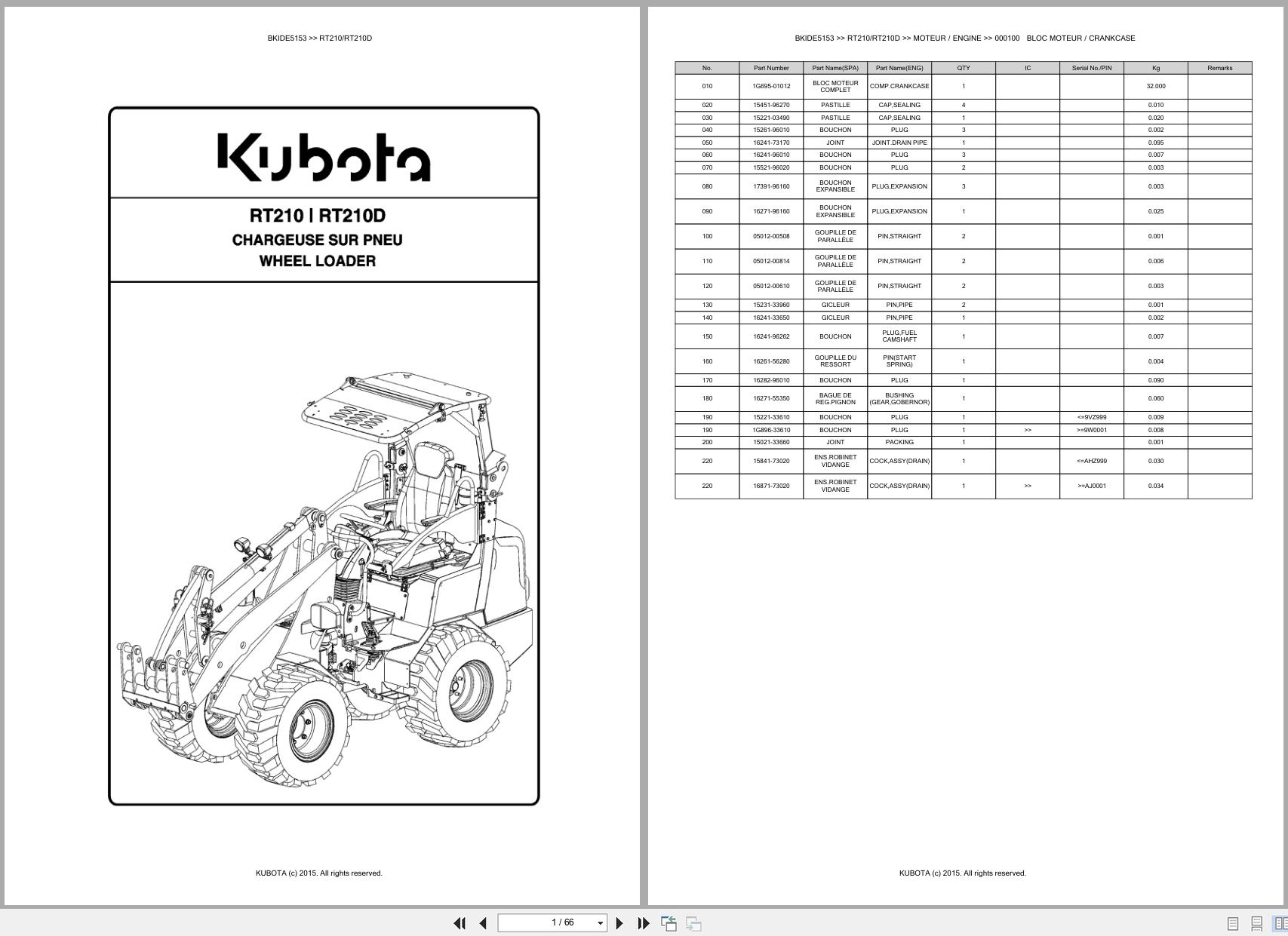 Kubota Wheel Loader RT210 RT210D Spare Parts Catalog EN FR (1)