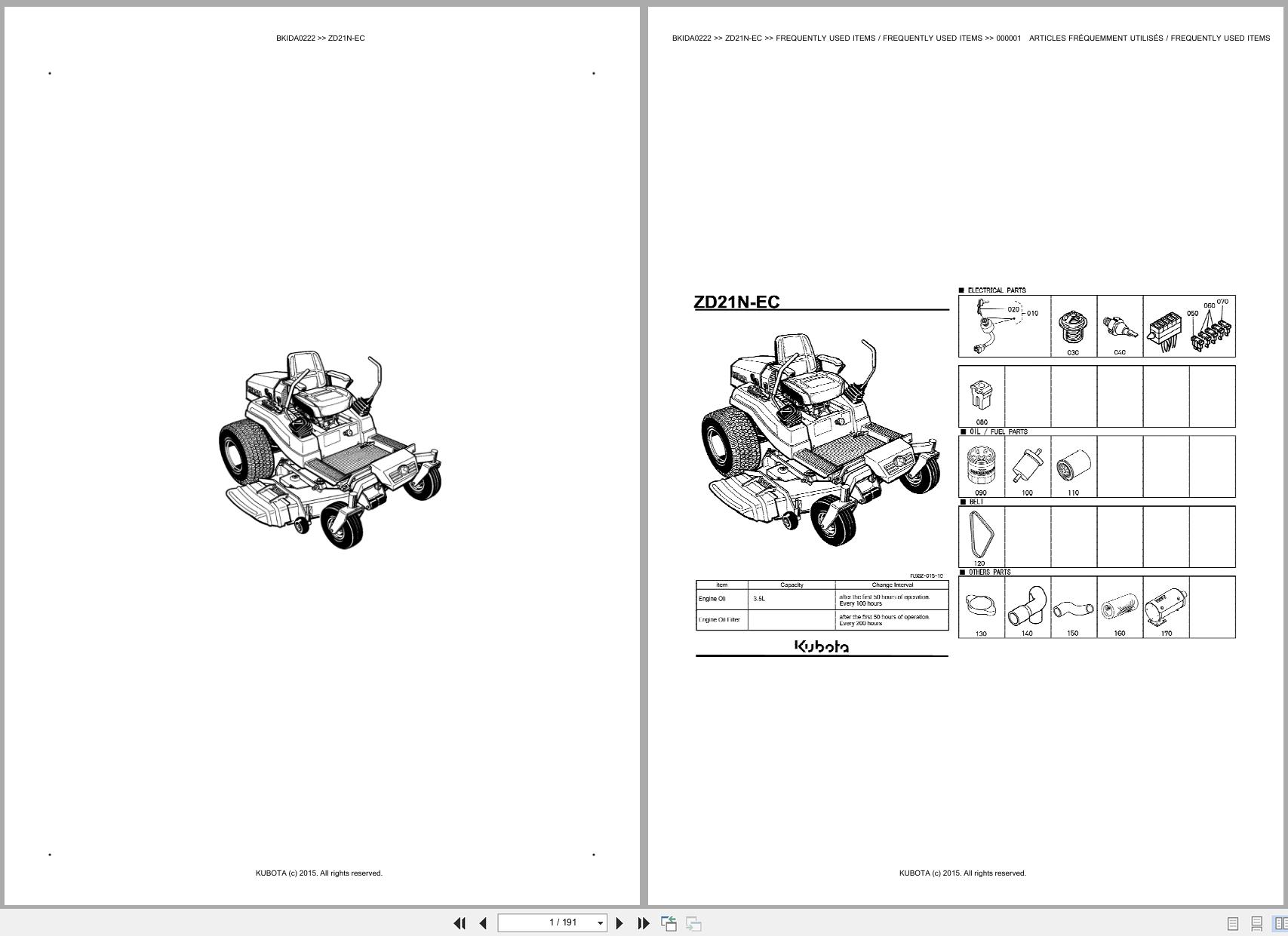 Kubota Zero Turn Mower ZD21N EC Spare Parts Catalog EN FR (1)