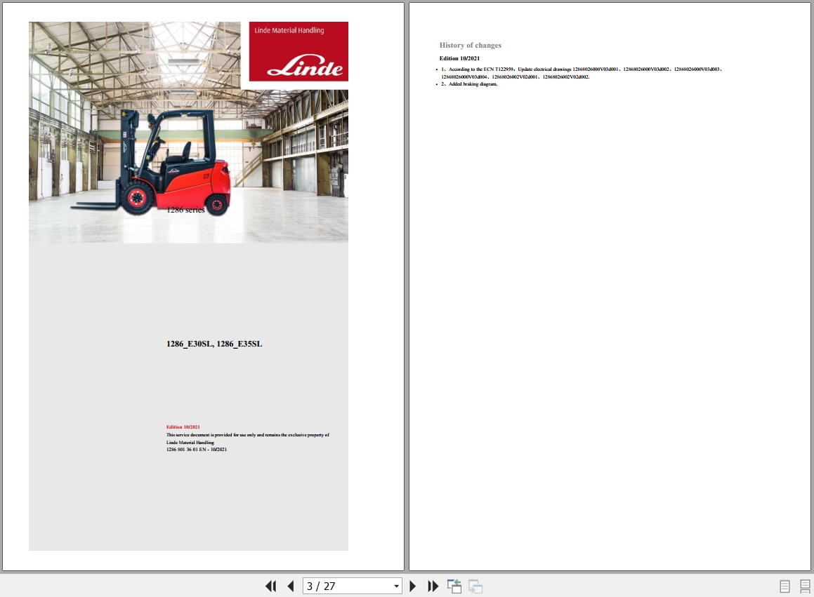 Linde Forklift E1286 01 E30SL E35SL Electrical Hydraulic Diagrams 12868013601 2021 (1)