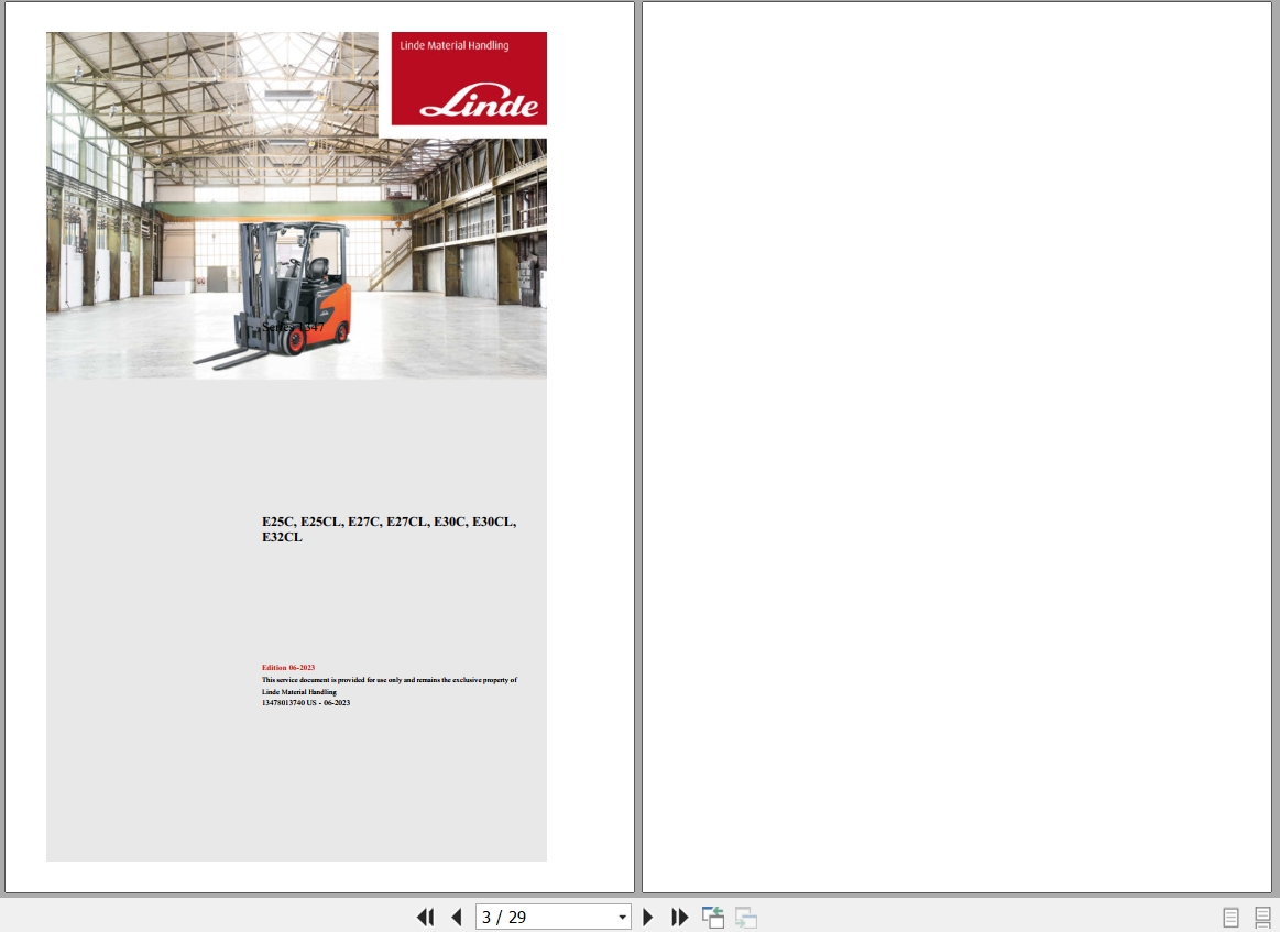 Linde Forklift E1347 01 E25C to E32CL Electrical Hydraulic Diagrams 13478013740US 2023 (1)